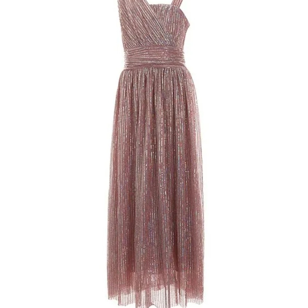 Honey and Rosie Glittering Rose Color One Shoulder Dress